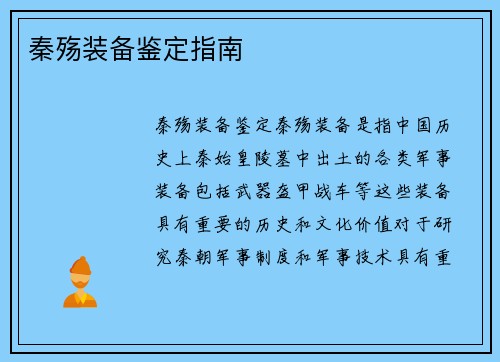 秦殇装备鉴定指南